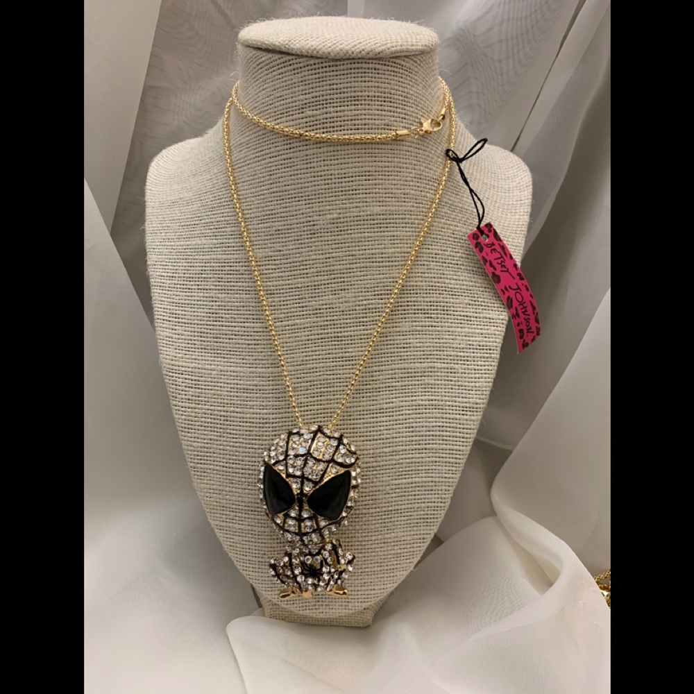 Betsey Johnson Necklace with Spider Man Charm.